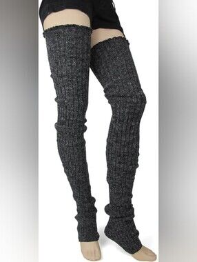 Super-Long 39" Ribbed Thigh High Leg Warmers Charcoal Gray Foot Traffic